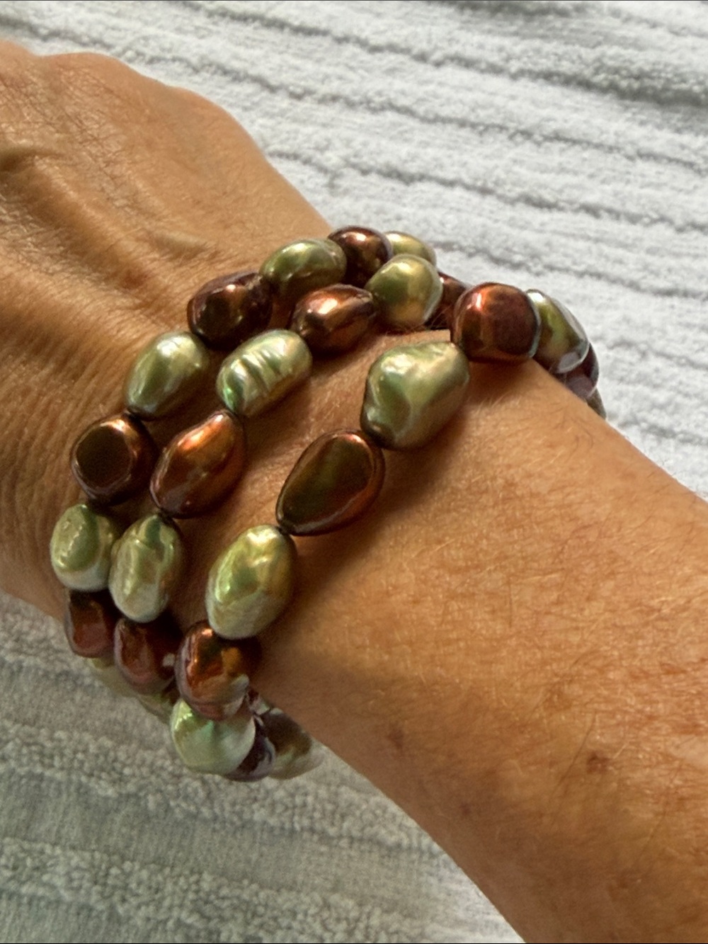 Honora set of 3 Bronze and Olive Baroque Pearl Stretch Bracelet